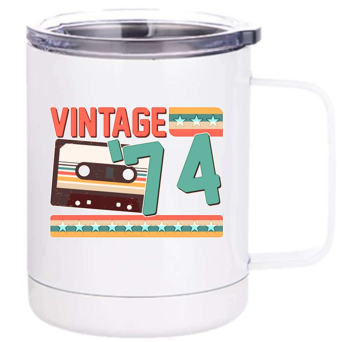 Vintage 1974 50th Birthday Cassette Tape Front & Back 12oz Stainless Steel Tumbler Cup