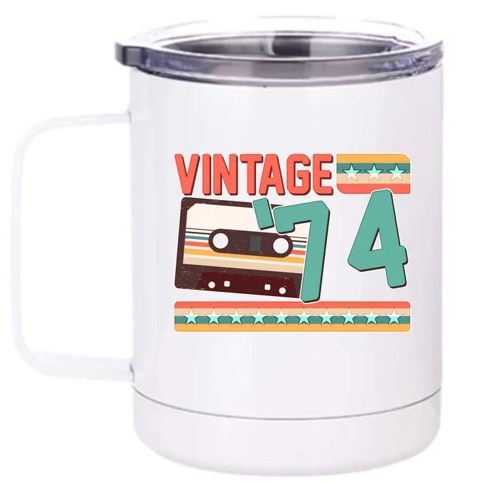 Vintage 1974 50th Birthday Cassette Tape Front & Back 12oz Stainless Steel Tumbler Cup