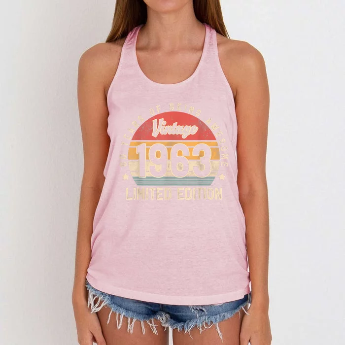 Vintage 1963 60 Years Of Being Awesome Gifts 60th Birthday Women's Knotted Racerback Tank