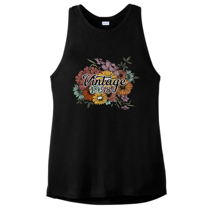 Vintage 1958 65 Year Old Sunflowers Floral 65th Birthday Ladies Tri-Blend Wicking Tank