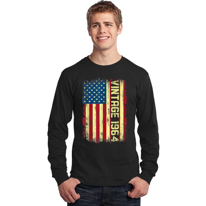 Vintage 1964 60th Birthday Gifts 60 Year Old American Flag Tall Long Sleeve T-Shirt