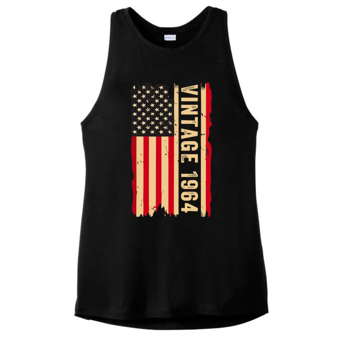 Vintage 1964 60th Birthday Gifts 60 Years Old American Flag Ladies Tri-Blend Wicking Tank