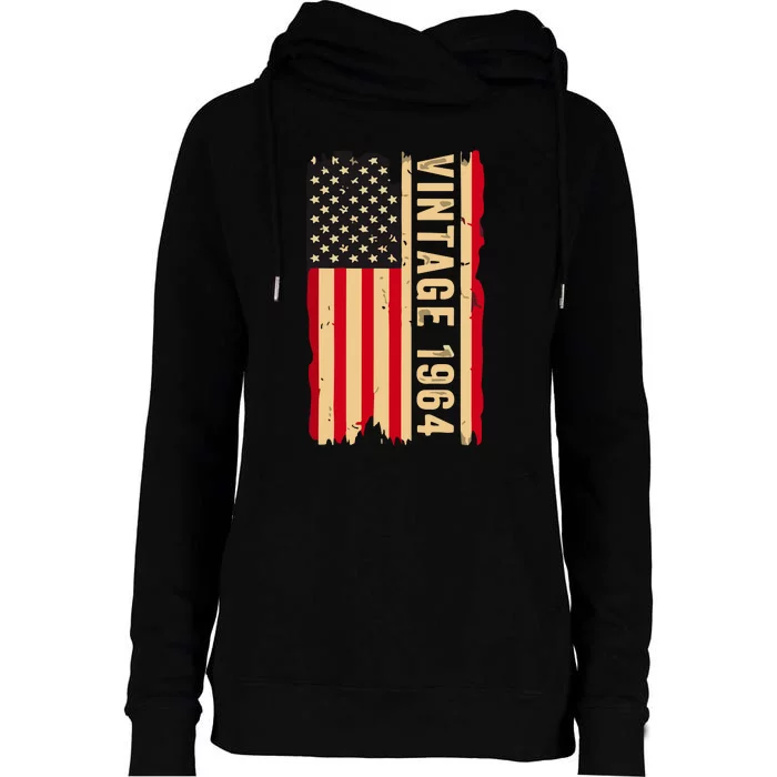 Vintage 1964 60th Birthday Gifts 60 Years Old American Flag Womens Funnel Neck Pullover Hood