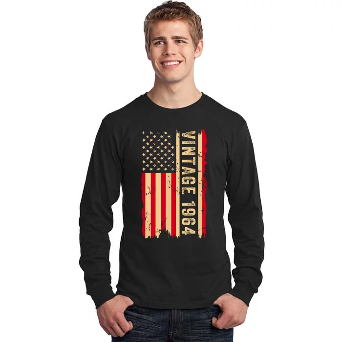 Vintage 1964 60th Birthday Gifts 60 Years Old American Flag Tall Long Sleeve T-Shirt