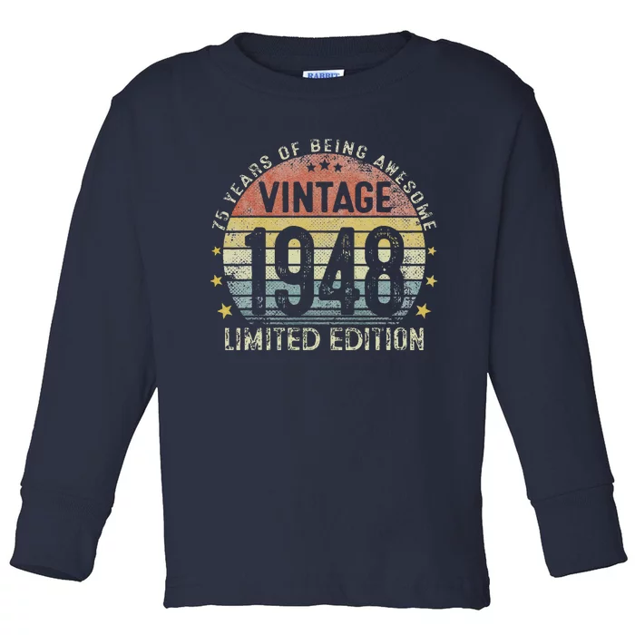 Vintage 1948 75 Years Old 75th Birthday Gifts For Cute Toddler Long Sleeve Shirt