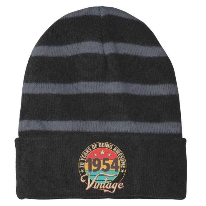 Vintage 1954 70 Years Of Being Awesome Striped Beanie with Solid Band