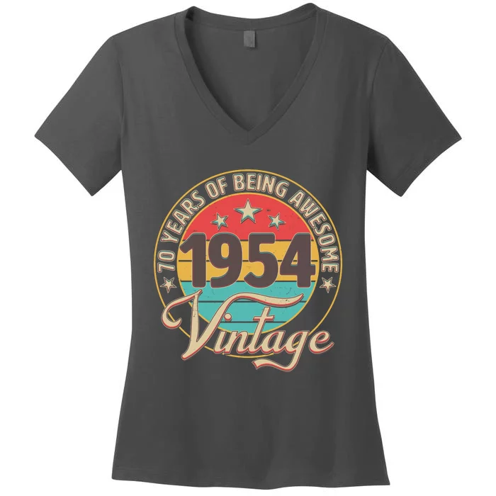 Vintage 1954 70 Years Of Being Awesome Women's V-Neck T-Shirt