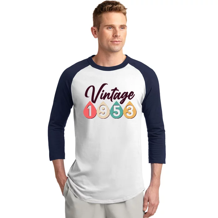 Vintage 1953 70th Birthday Retro Teardrop Design Baseball Sleeve Shirt