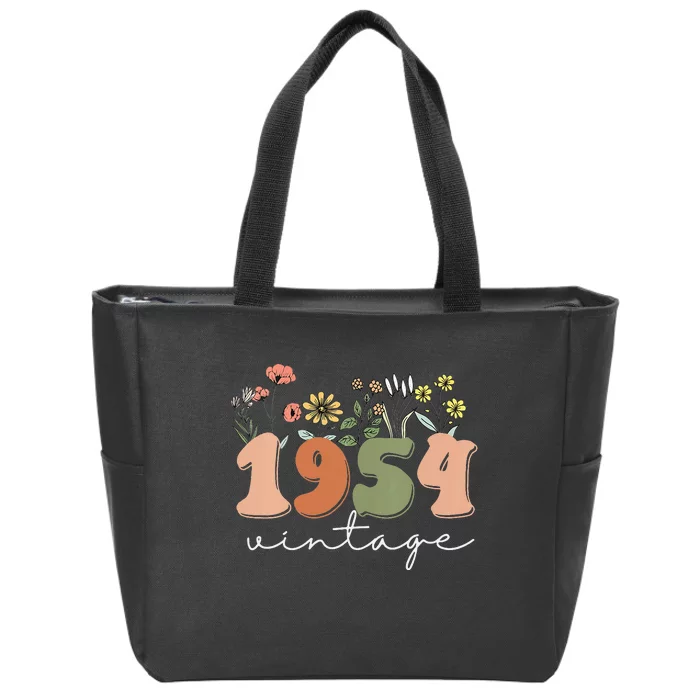 Vintage 1954 70th Birthday Wildflower Zip Tote Bag