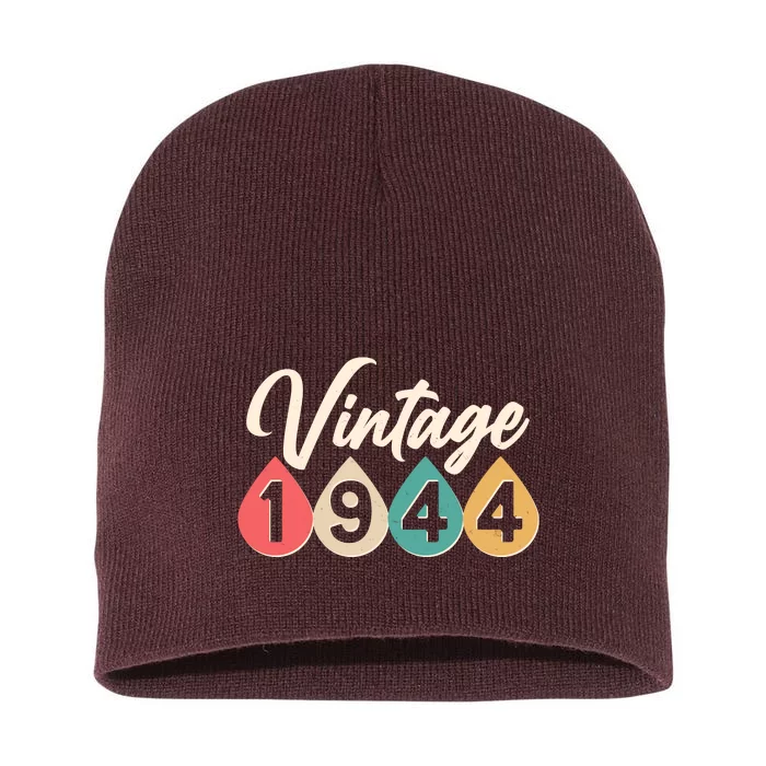 Vintage 1944 80th Birthday Retro Teardrop Design Short Acrylic Beanie