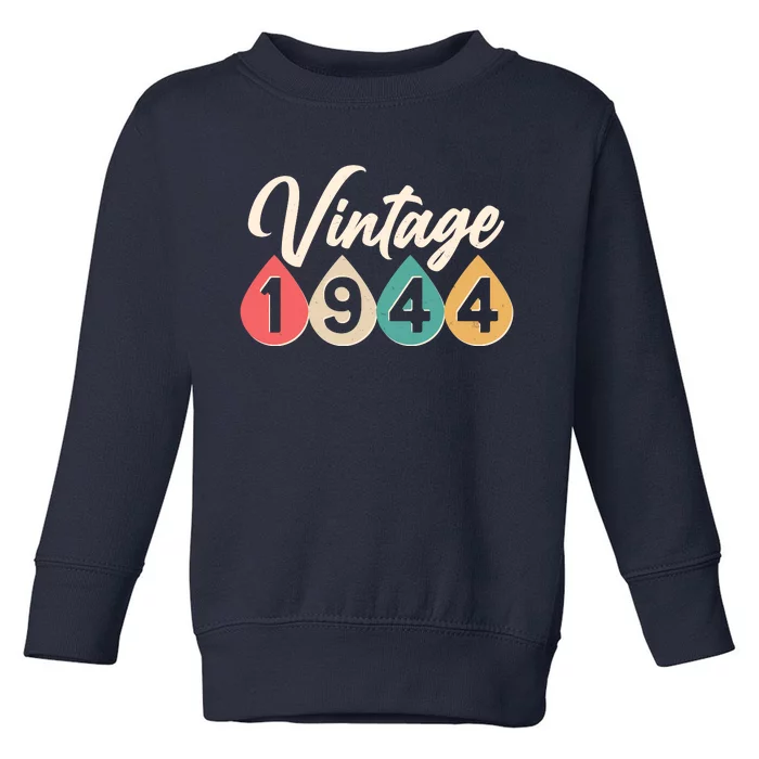 Vintage 1944 80th Birthday Retro Teardrop Design Toddler Sweatshirt