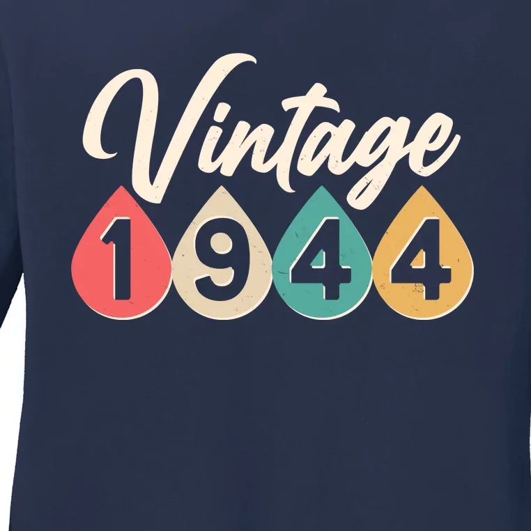 Vintage 1944 80th Birthday Retro Teardrop Design Ladies Long Sleeve Shirt