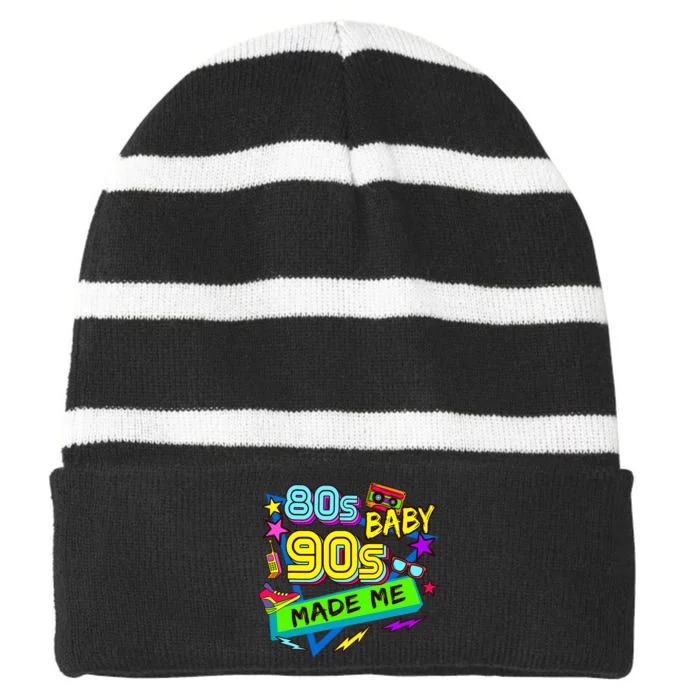 Vintage 1980s 80S Baby 1990s 90S Made Me Retro Nostalgia Striped Beanie with Solid Band