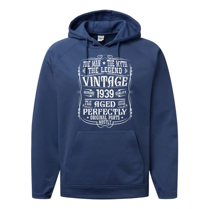 Vintage 1939 84th Birthday Gift 84 Years Old Gift Performance Fleece Hoodie