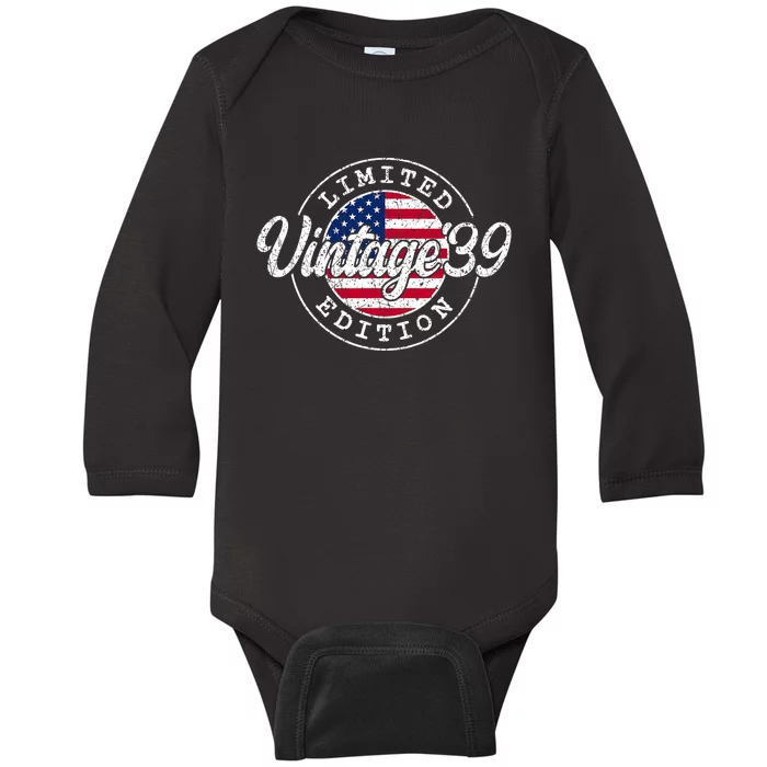 Vintage 1939 85th Birthday Usa Flag Us 85 Year Old American Baby Long Sleeve Bodysuit