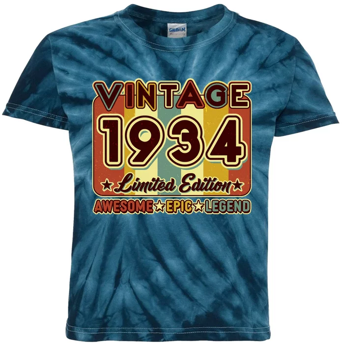 Vintage 1934 90th Birthday Limited Edition Awesome Epic Legend Kids Tie-Dye T-Shirt