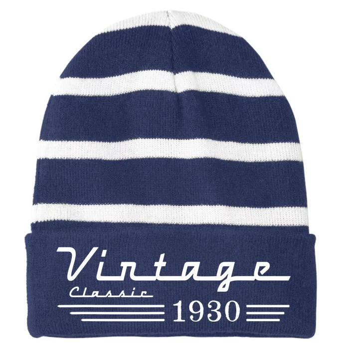 Vintage 1930 92nd Birthday Striped Beanie with Solid Band