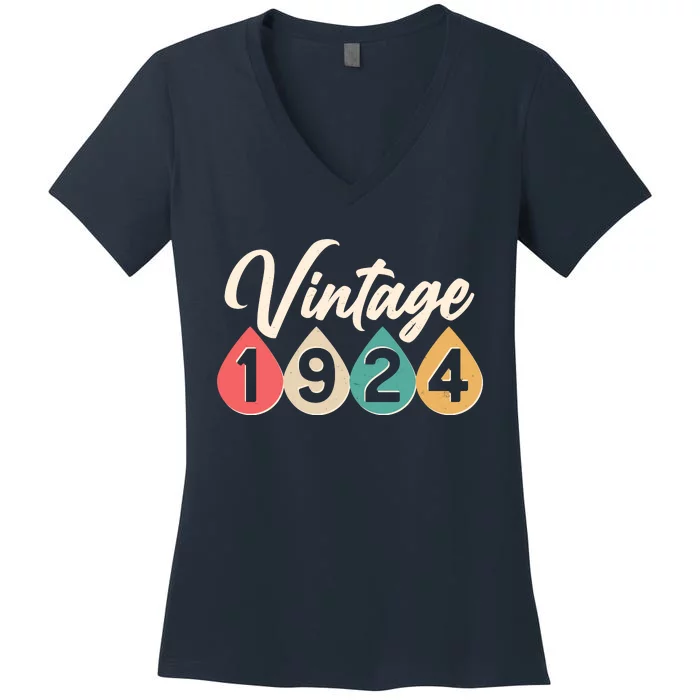 Vintage 1934 90th Birthday Retro Teardrop Design Women's V-Neck T-Shirt