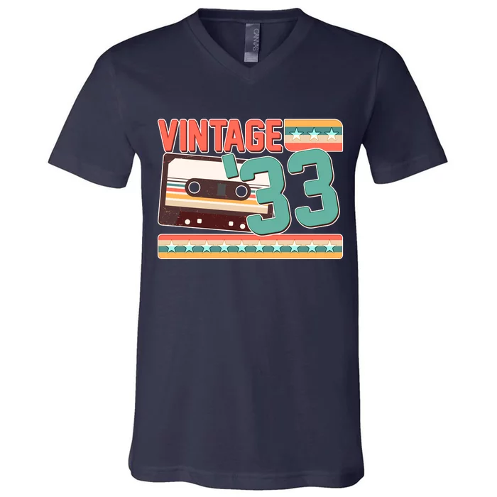 Vintage 1933 90th Birthday Cassette Tape V-Neck T-Shirt