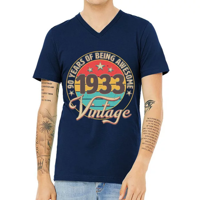 Vintage 1933 90 Years Of Being Awesome V-Neck T-Shirt