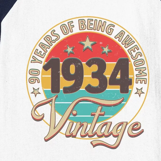 Vintage 1934 90 Years Of Being Awesome Baseball Sleeve Shirt