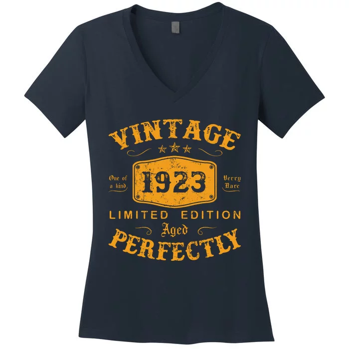 Vintage 1923 99 Birthday Gifts 99th Birthday Gifts Women's V-Neck T-Shirt