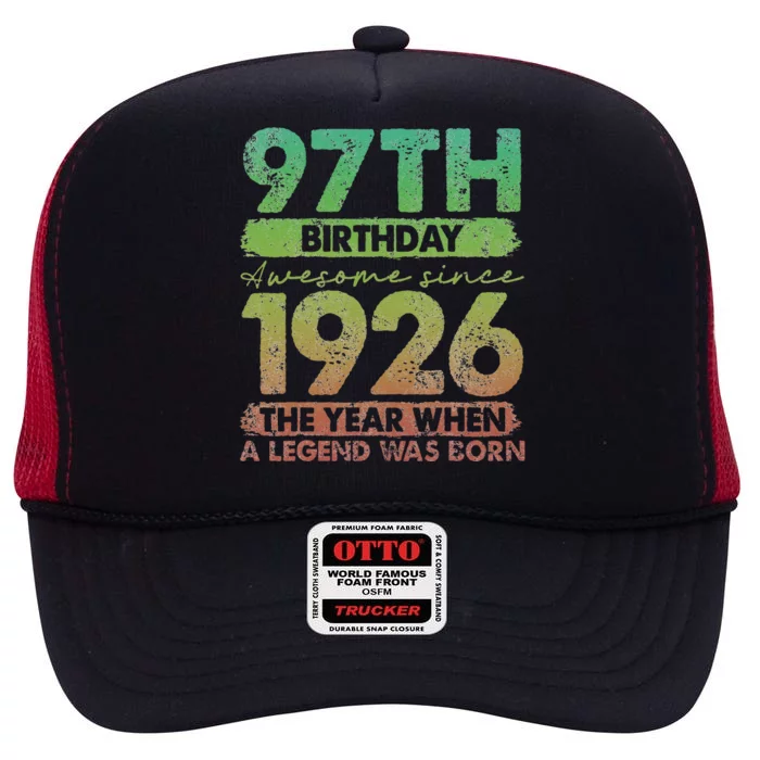 Vintage 1926 97 Year Old Gifts Limited Edition 97th Birthday High Crown Mesh Trucker Hat