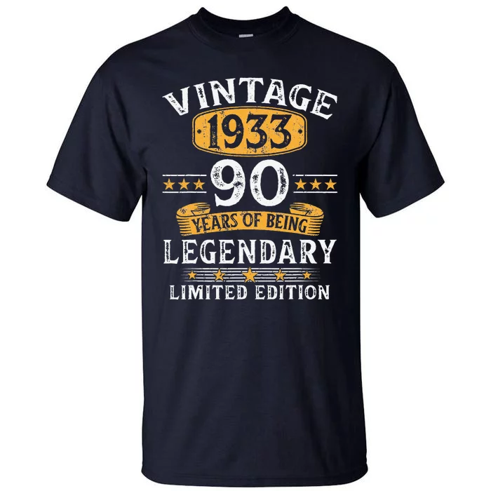 Vintage 1933 90 Years Old Gifts 90th Birthday Gift For Tall T-Shirt