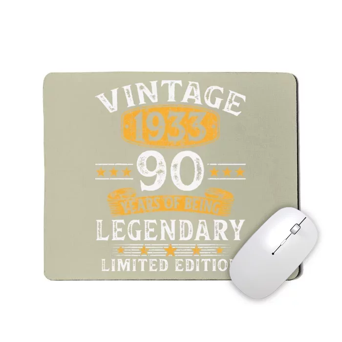 Vintage 1933 90 Years Old Gifts 90th Birthday Gift For Mousepad