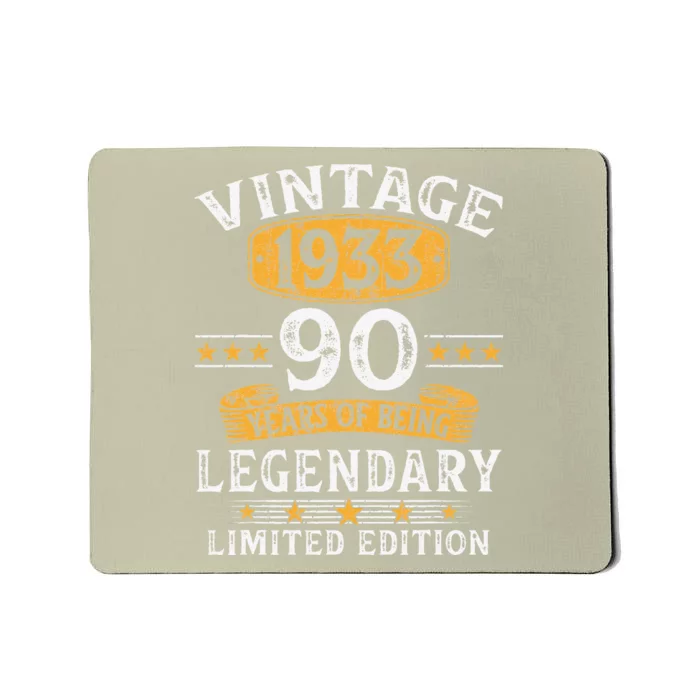 Vintage 1933 90 Years Old Gifts 90th Birthday Gift For Mousepad