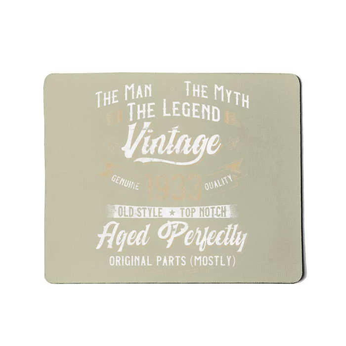 Vintage 1933 90th Birthday Gift 90 Years Old Mousepad