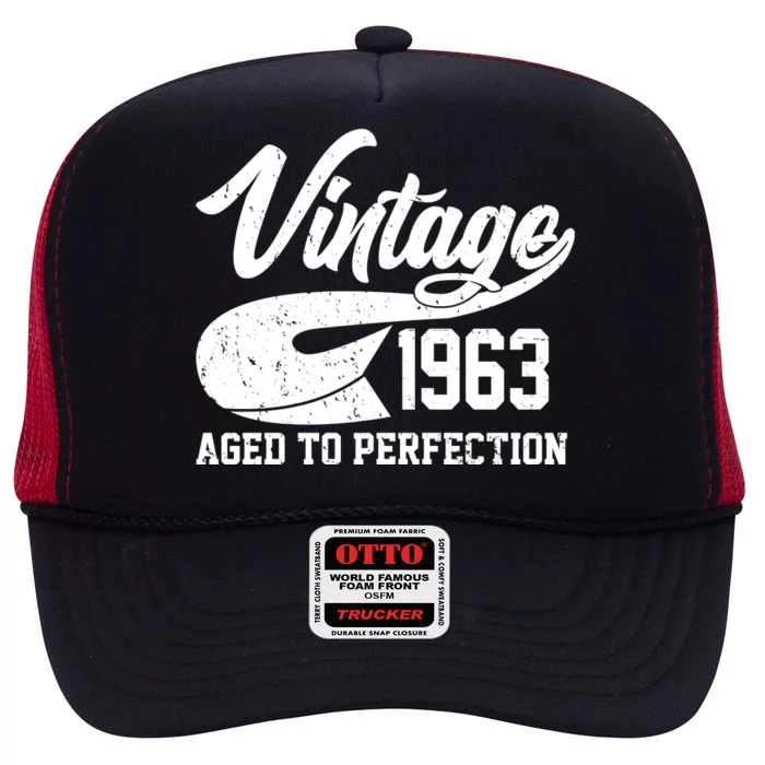 Vintage 1963 Aged To Perfection 60th Birthday High Crown Mesh Trucker Hat