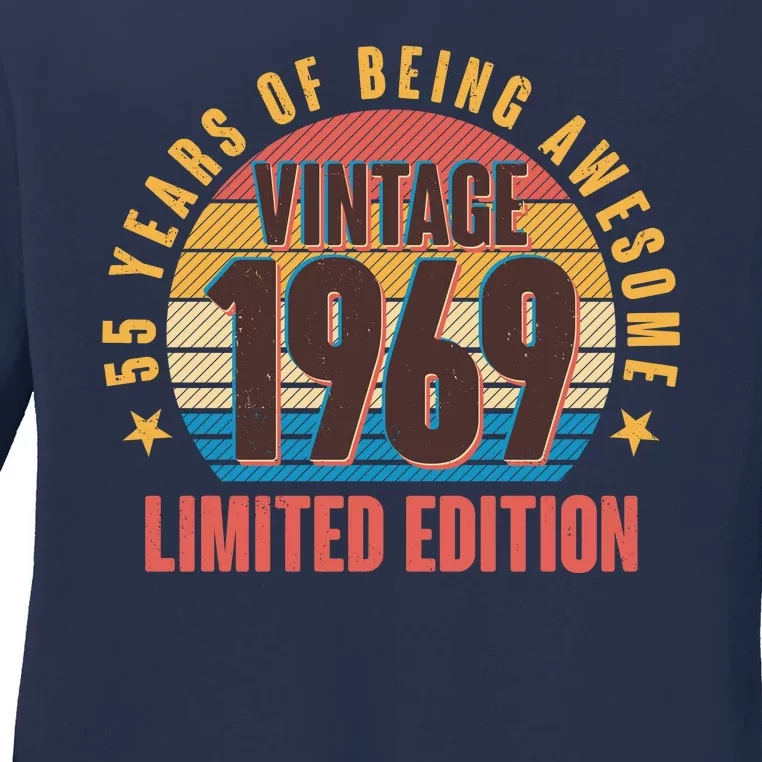 Vintage 1969 Birthday 55 Years Of Being Awesome Limited Edition Ladies Long Sleeve Shirt