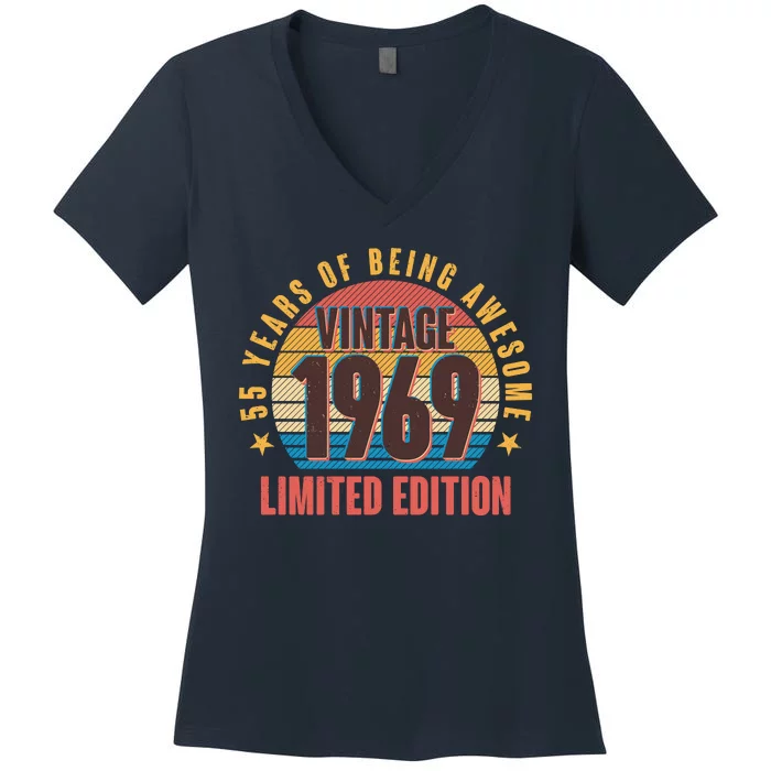 Vintage 1969 Birthday 55 Years Of Being Awesome Limited Edition Women's V-Neck T-Shirt