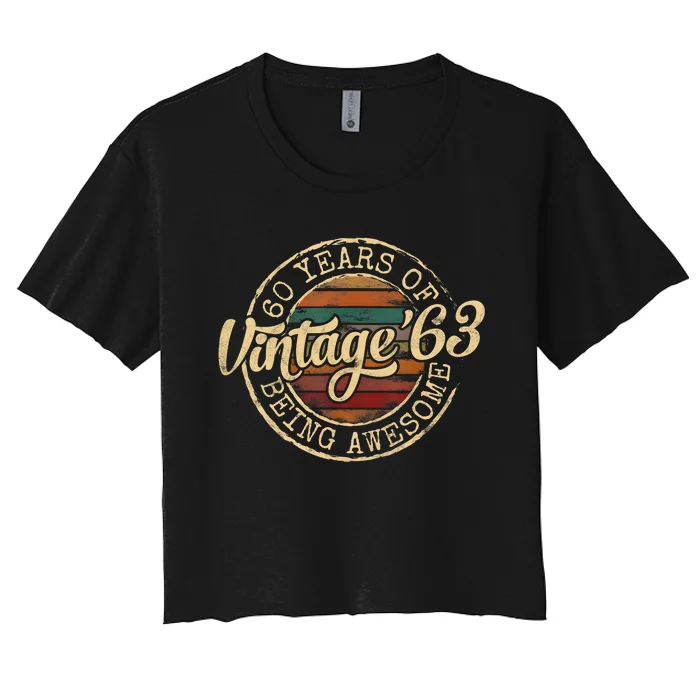 Vintage 1963 Bday Stamp 60th Birthday Gifts 60 Year Old Women's Crop Top Tee