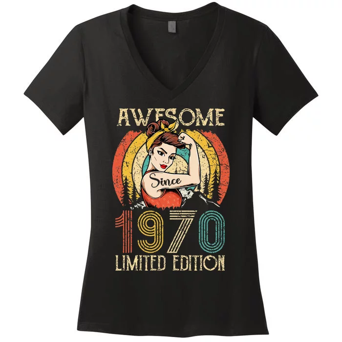 Vintage 1970 birthday ideas for  53 Years Old Birthday Women's V-Neck T-Shirt