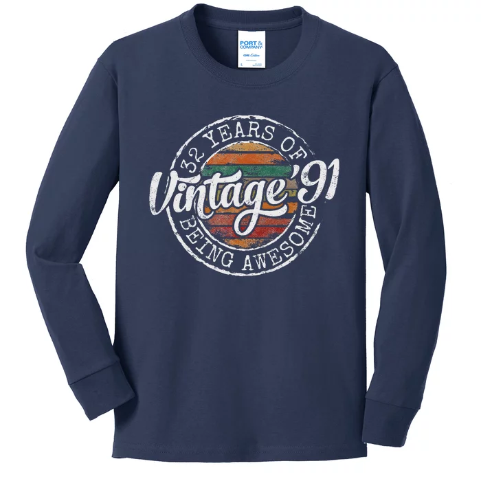 Vintage 1991 Bday Stamp 32nd Birthday Gifts 32 Year Old Kids Long Sleeve Shirt