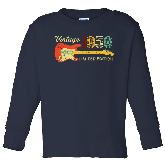 Vintage 1958 Birthday Gifts Guitar Lovers 65th Birthday Toddler Long Sleeve Shirt