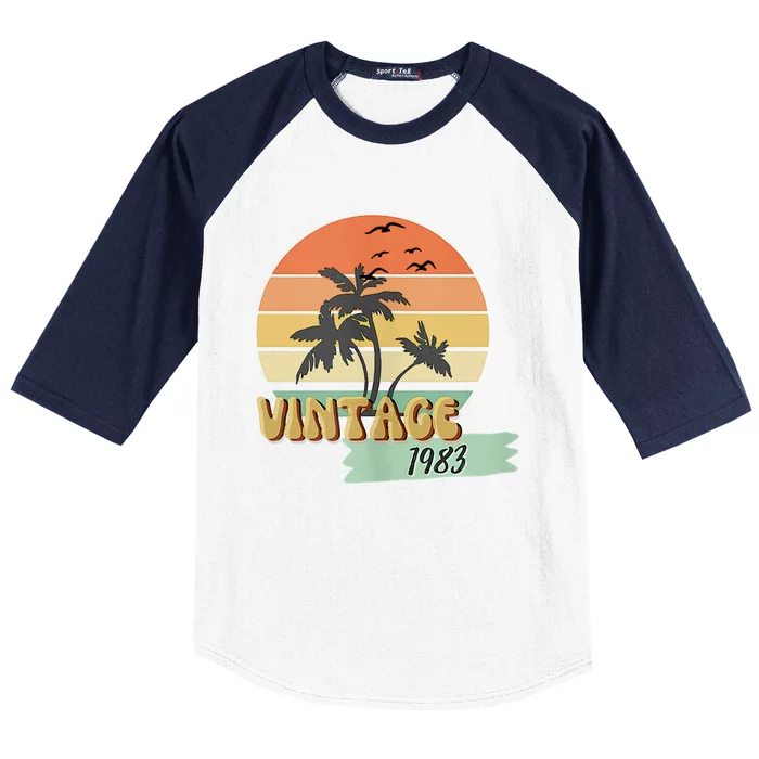 Vintage 1983 Beach 40th Birthday Class Reunion Scene Baseball Sleeve Shirt