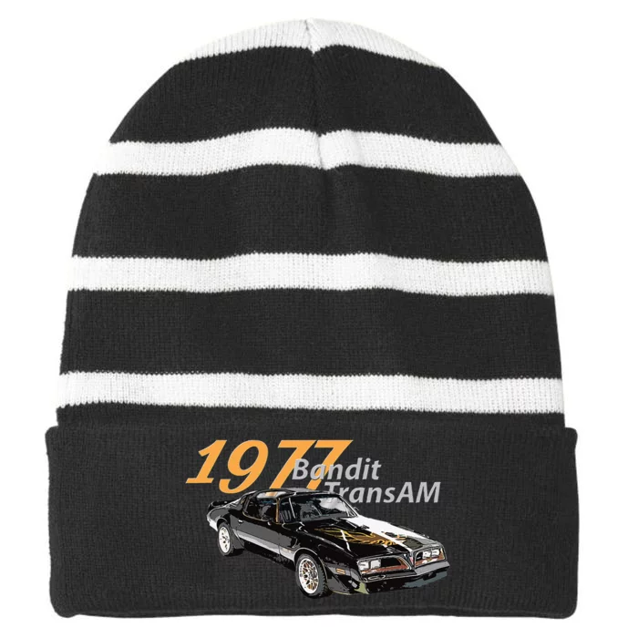 Vintage 1977 Bandit Am Muscle Cars 1970s Striped Beanie with Solid Band