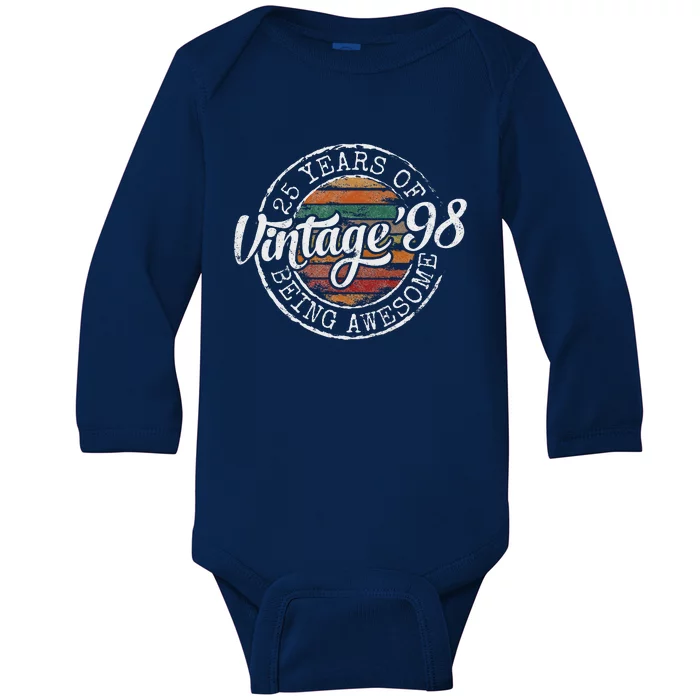 Vintage 1998 Bday Stamp 25th Birthday Gifts 25 Year Old Baby Long Sleeve Bodysuit