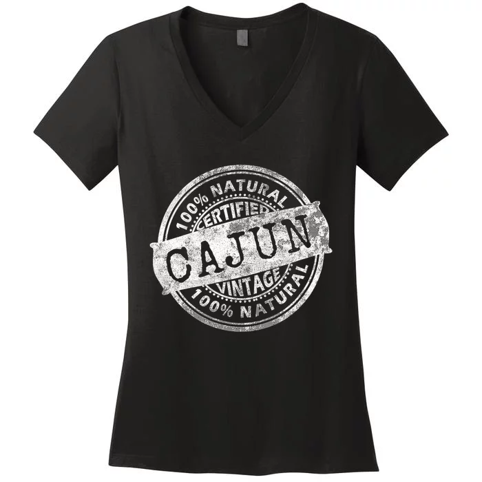 Vintage 100 Certified Cajun White Stamp Louisiana Women's V-Neck T-Shirt