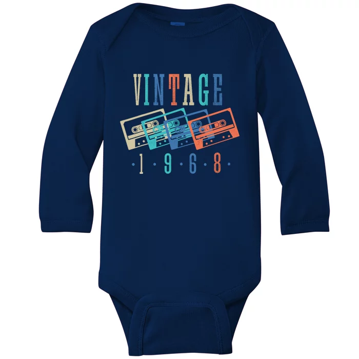 Vintage 1968 Cassette Tape 1968 Birthday Gifts 56 Year Old Baby Long Sleeve Bodysuit