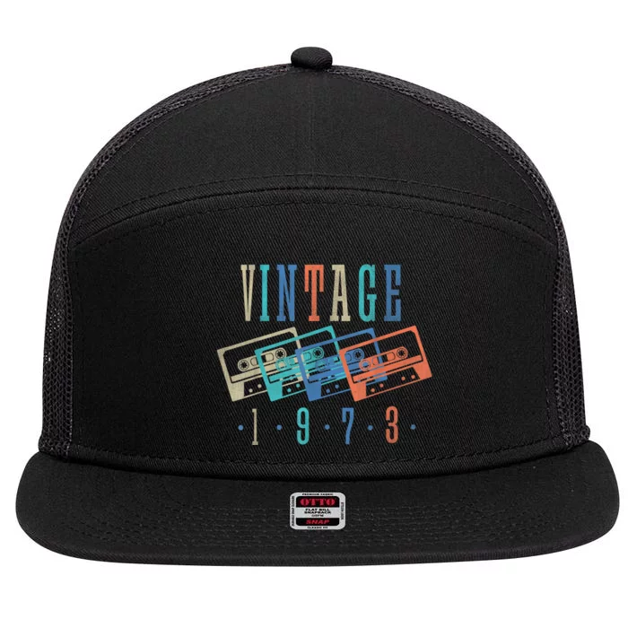 Vintage 1973 Cassette Tape 1973 Birthday Gifts 50 Year Old 7 Panel Mesh Trucker Snapback Hat