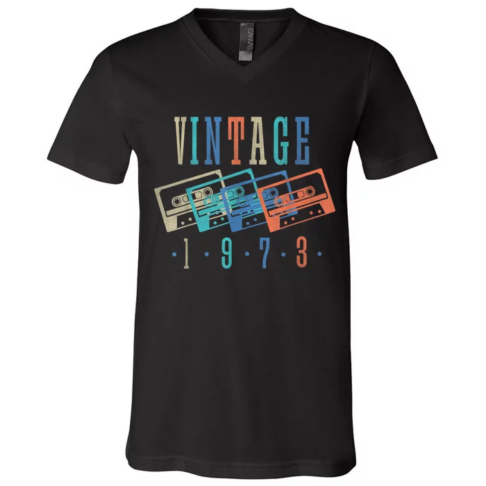 Vintage 1973 Cassette Tape 1973 Birthday Gifts 50 Year Old V-Neck T-Shirt