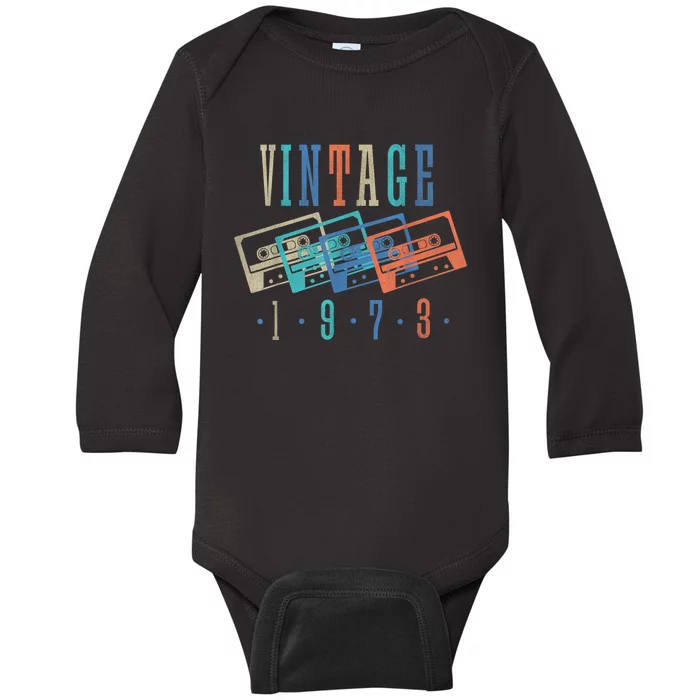 Vintage 1973 Cassette Tape 1973 Birthday Gifts 50 Year Old Baby Long Sleeve Bodysuit