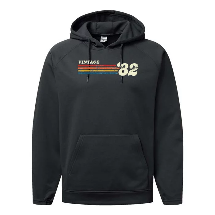 Vintage 1982 Chest Stripe Birthday Performance Fleece Hoodie