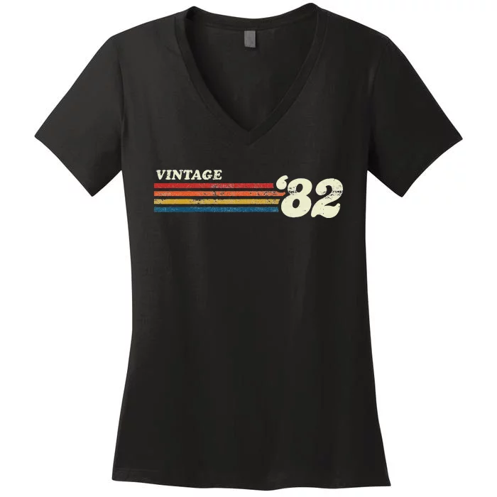 Vintage 1982 Chest Stripe Birthday Women's V-Neck T-Shirt