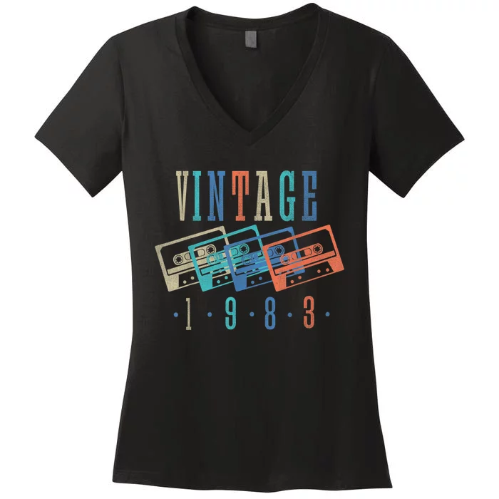 Vintage 1983 Cassette Tape 1983 Birthday Gifts 40 Year Old Women's V-Neck T-Shirt