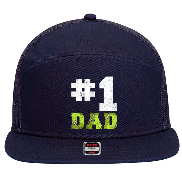 Vintage #1 Dad Number One Tennis Dad Fathers Day Gift 7 Panel Mesh Trucker Snapback Hat